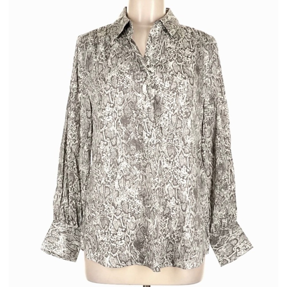 CHICO'S Gray Snake Skin Print POPOVER BLOUSE TOP Soft Modal OVERSIZE Comfy XXL/4